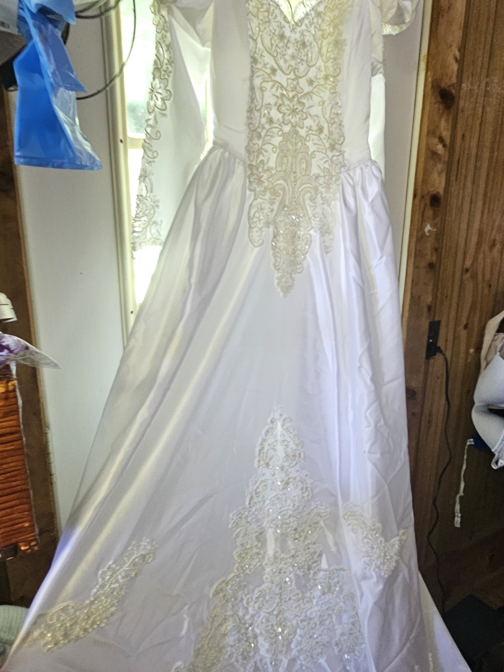 Vintage lace satin beaded wedding dress